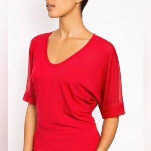 Size small red express top with sheer dolman style sleeves excellent condition